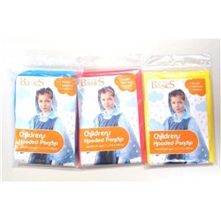 Poncho Hooded Childrens 1Pk 3 Asstd Col 114x180cm