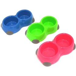 Pet Bowl Double w Antiskid Feet 3 Asstd Cols 25x14x6cm
