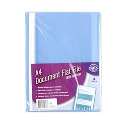 Document File Flat PP A4 w Fastener 4pk