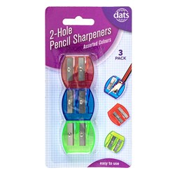 Sharpener Pencil 2 Hole 3pk Mixed Cols