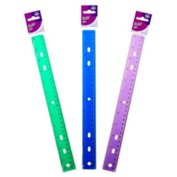 Ruler 30cm Plastic w Binder Holes Asstd Transparent Cols