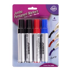 Marker Permanent Jumbo 4pk Mixed Black Blue Red Ink