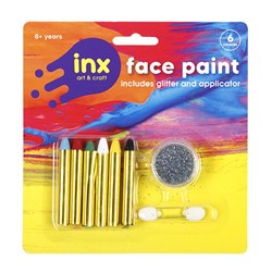 Face Paint Set w 6 Crayons/Glitter/Foam Brush