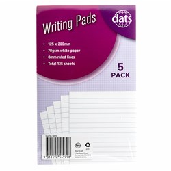 Pad Paper Writing 125x200mm 5pk Total 125sh 70gsm Ruled