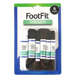 FT Shoe Laces Asstd Cols and Length Pk6
