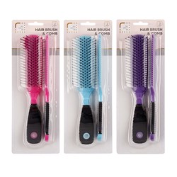 Hair Brush and Comb Set Pk2 3 Asstd Cols
