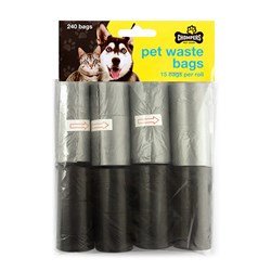 Pet Clean Up Bags Pk16x15pc 240 Bags Black and Silver