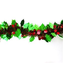 Tinsel Xmas PET 50-160mm 2M 6Ply Green Leaves Red Berries