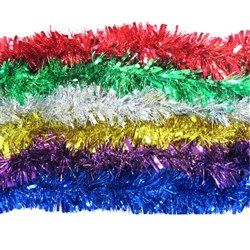 Tinsel Xmas PET 110mm 2M 7Ply Bright Col Wide & Thin Asstd