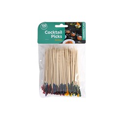 Picks Cocktail Bamboo w Colour Tip 10cm Pk100