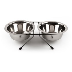 Bowls Pet Double Diner S.Steel Medium w Black Stand