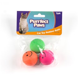 Cat Toy Smiley Face Rubber Balls Pk3