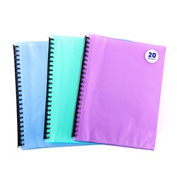 Display Book PP Transparent A4 20 Pockets Asstd Cols
