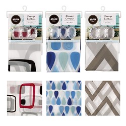 Curtain Shower PEVA 3 Asstd Designs 180x180cm