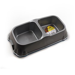 Pet Bowl Double Diner Plastic 34x7.5cm 2 Asstd Metallic Cols