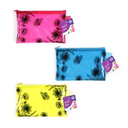 Pencil Case 1 Zip PVC w Flower Printing 225x145mm 3 Asstd
