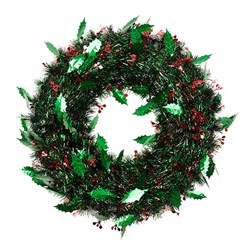Wreath Xmas PET 44.5cm Green Holly Leaves w Red Berries