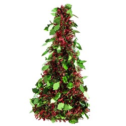 Tree Cone Tinsel Xmas PET 48cm Holly w Red/Green Tinsel