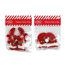 Hair Clip Novelty Xmas 2 Asstd