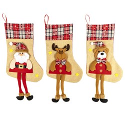 Stocking with Legs Xmas 20x42cm 3 Asstd