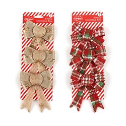 Bow Xmas Glitter Small 3pk 2 Asstd 10x14cm