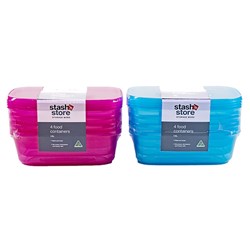 Container Plastic w Snap Seal Reusable Asst Col 1500mL pk4