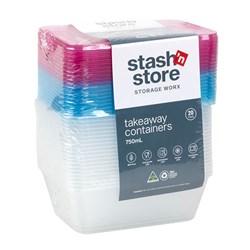 Container Plastic Reusable Colour Lid 750ml pk20