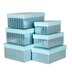 Gift Box Set 6 Rect Leaf Design w Metallic Silver