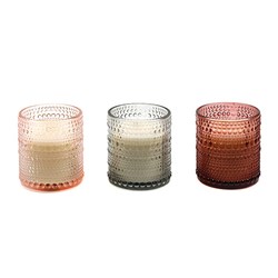 Scented Candle Embossed Glass 7x8cm 3 Asstd