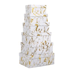 Gift Box Set 6 Rect White Marble Design w Gold Foil