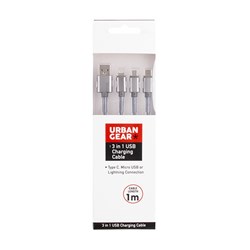 USB Charging Cable 3 Head Lightning Type C & Micro