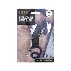 AUX to AUX Cable Black 3.5mm Retractable 75cm