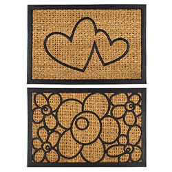 Mat Coir 2 Des Heart & Flower Rubber Backed 40x60cm