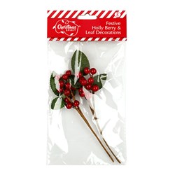 Decorations Holly Berries and Leaves 2pk