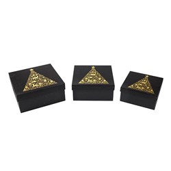 Gift Box Xmas Set 3 Square Black Glitter Foil Layer Tree