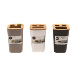 Modish Toothbrush Holder w Bamboo Lid 7.4x5.7x11.5cm