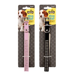 Collar Dog Diamond 2 Asstd Cols Black/Pink Small 1.5x36cm