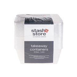 Container Plastic Reusable Clear Lid 1000mL 15pk