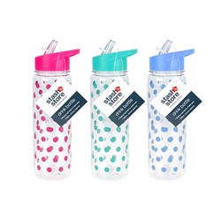 Drink Bottle 650mL 24x7cm 3 Asst Cols PP+PET