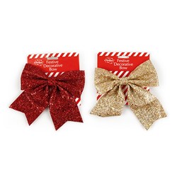 Bow Xmas Glitter 2 Asstd 18x18cm