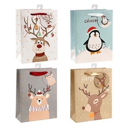 Gift Bag Xmas 210gsm Modern Cute XLarge Jhook Ast