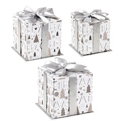 Gift Box Xmas Set 3 Square w Silver Foil and Bow
