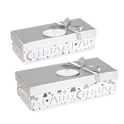 Gift Box Xmas Set 2 Rect w Silver Foil and Bow
