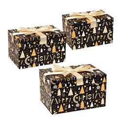 Gift Box Xmas Set 3 Rect w Gold Foil and Bow
