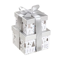 Gift Box Xmas Set 2 Square w Silver Foil and Bow