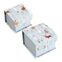 Gift Box Xmas Set 2 Square w Flip Lid Rose Gold Foil