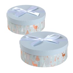 Gift Box Xmas Set 2 Round w Rose Gold Foil and Bow