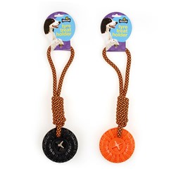 Dog Toy Tyre Treat Holder Rope Handle / TPR 41cm