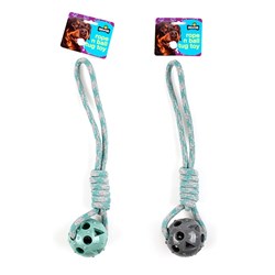 Dog Toy Rope Tug w TPR Ball 38cm 2 Asst