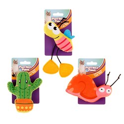 Cat Toy Soft Novelty Shape Bee Snail Cactus 3 Asstd 11x4.5cm